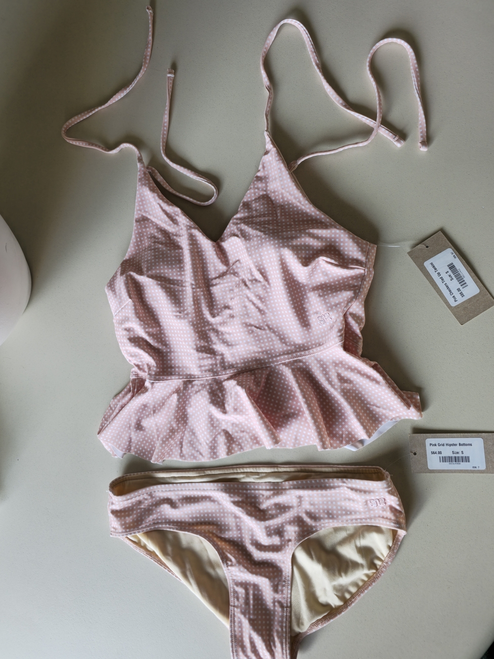 Albion Pink Polka Dot Peplum Bandeau Swim Set